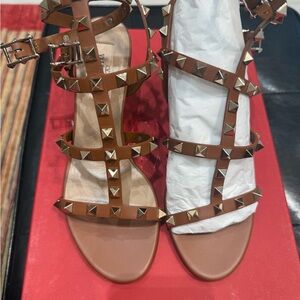 Valentino Garavani Brown Pyramid-Stud Strappy Sandals